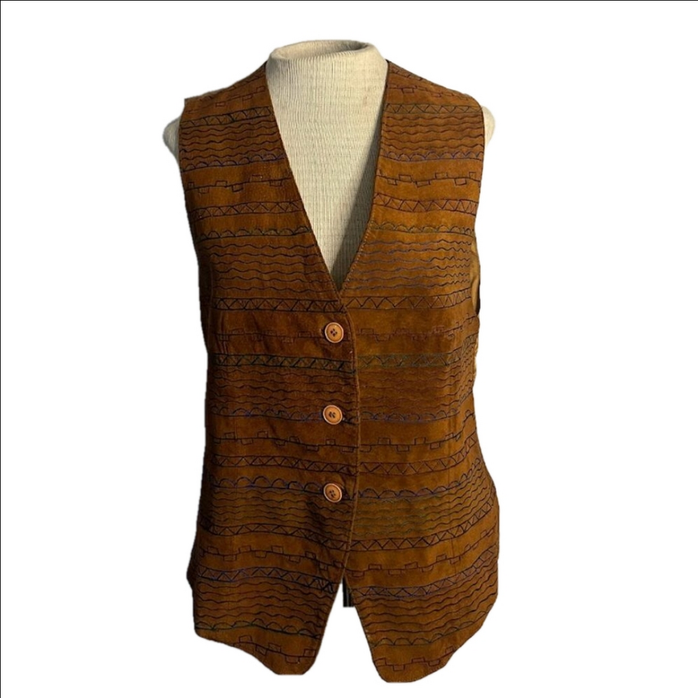 Etosha Women's Vintage Embroidered Brown Suede Vest